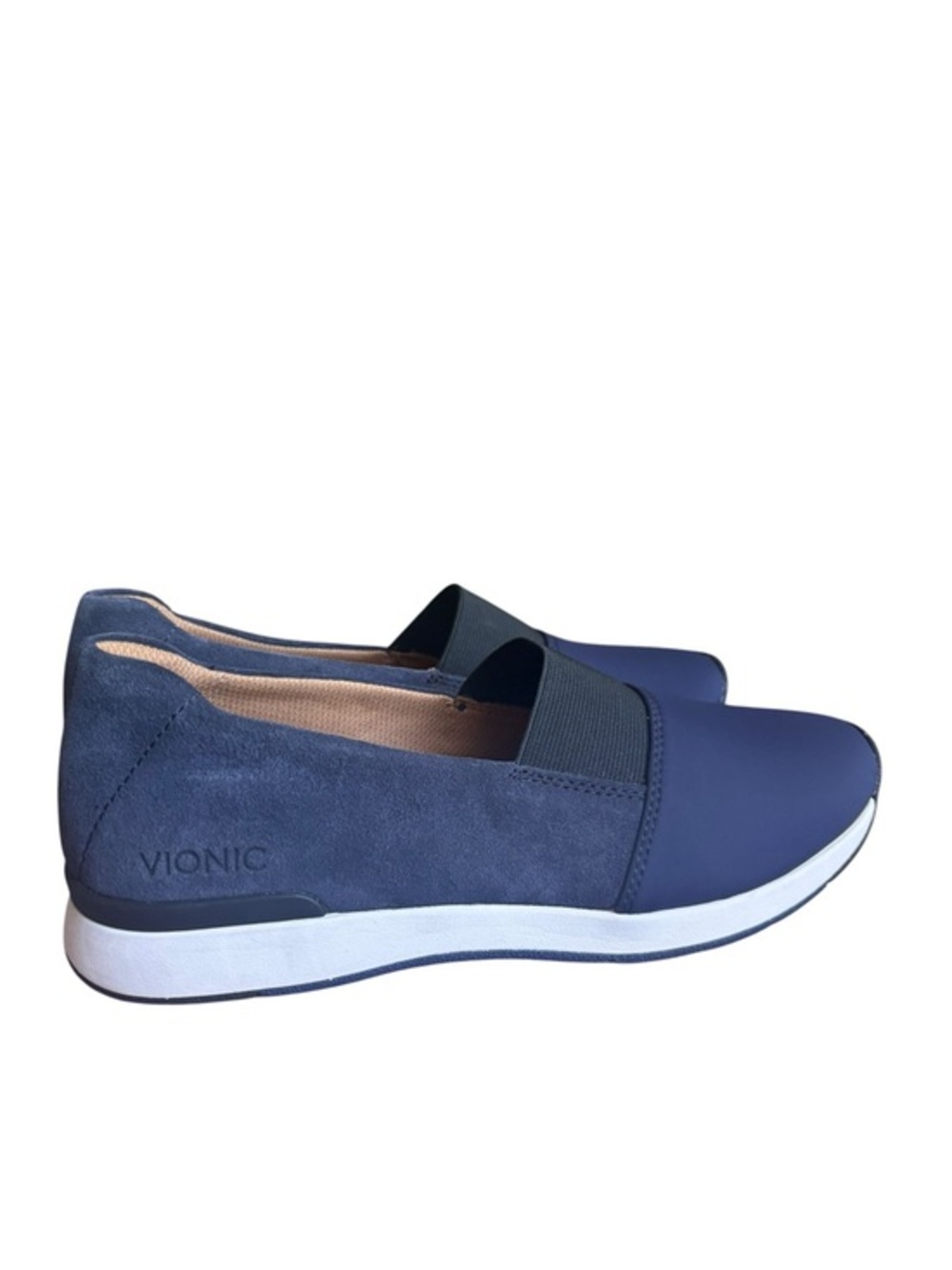 NWOB VIONIC COSMIC CAMEO WOMENS SLIP-ON FLATS SUEDE NAVY BLUE SIZE 8.5